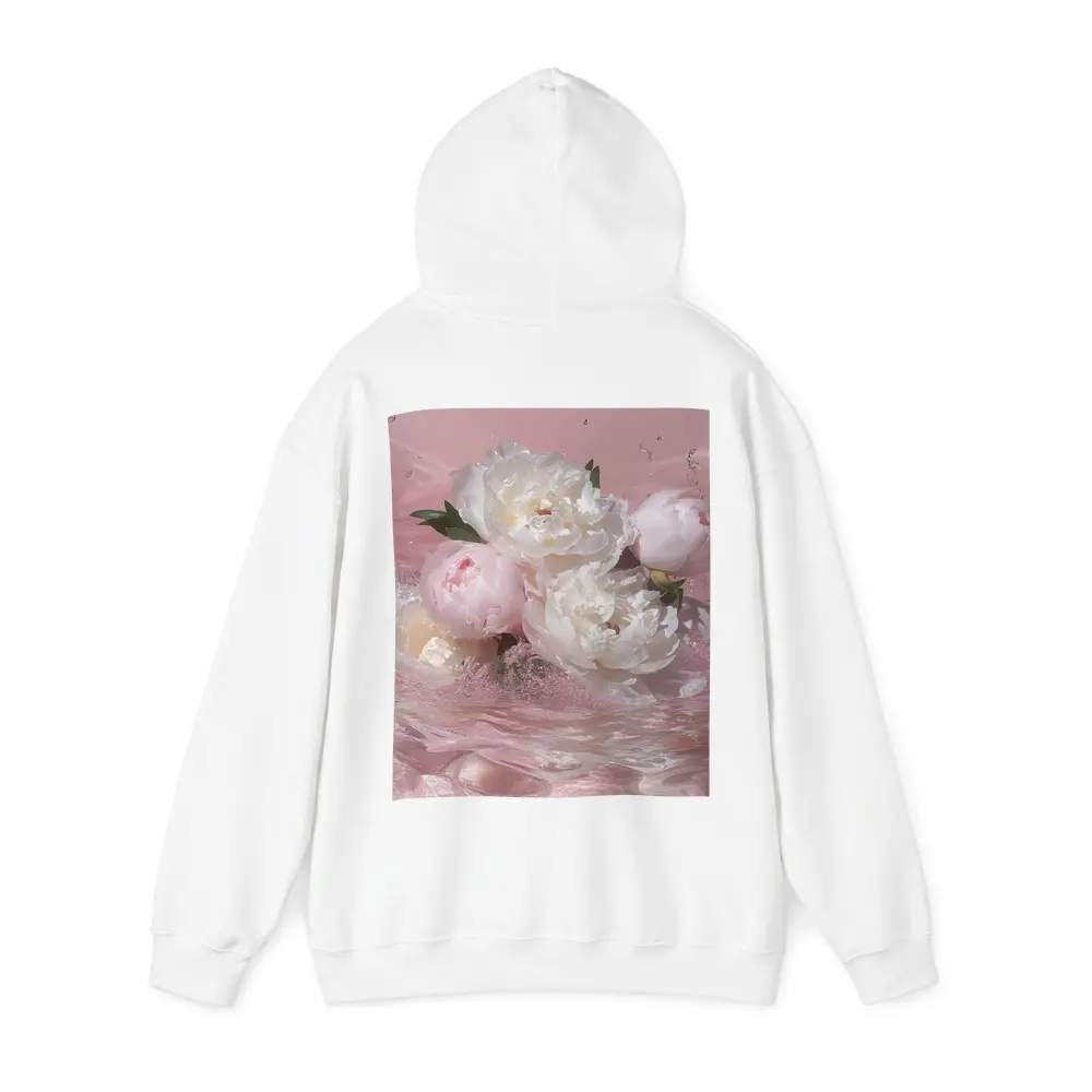 White Pink Peonies Splashing in Water – Hoodies