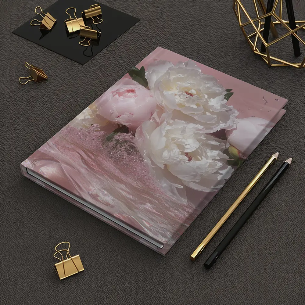 White Pink Peonies Splashing in Water – Notebooks