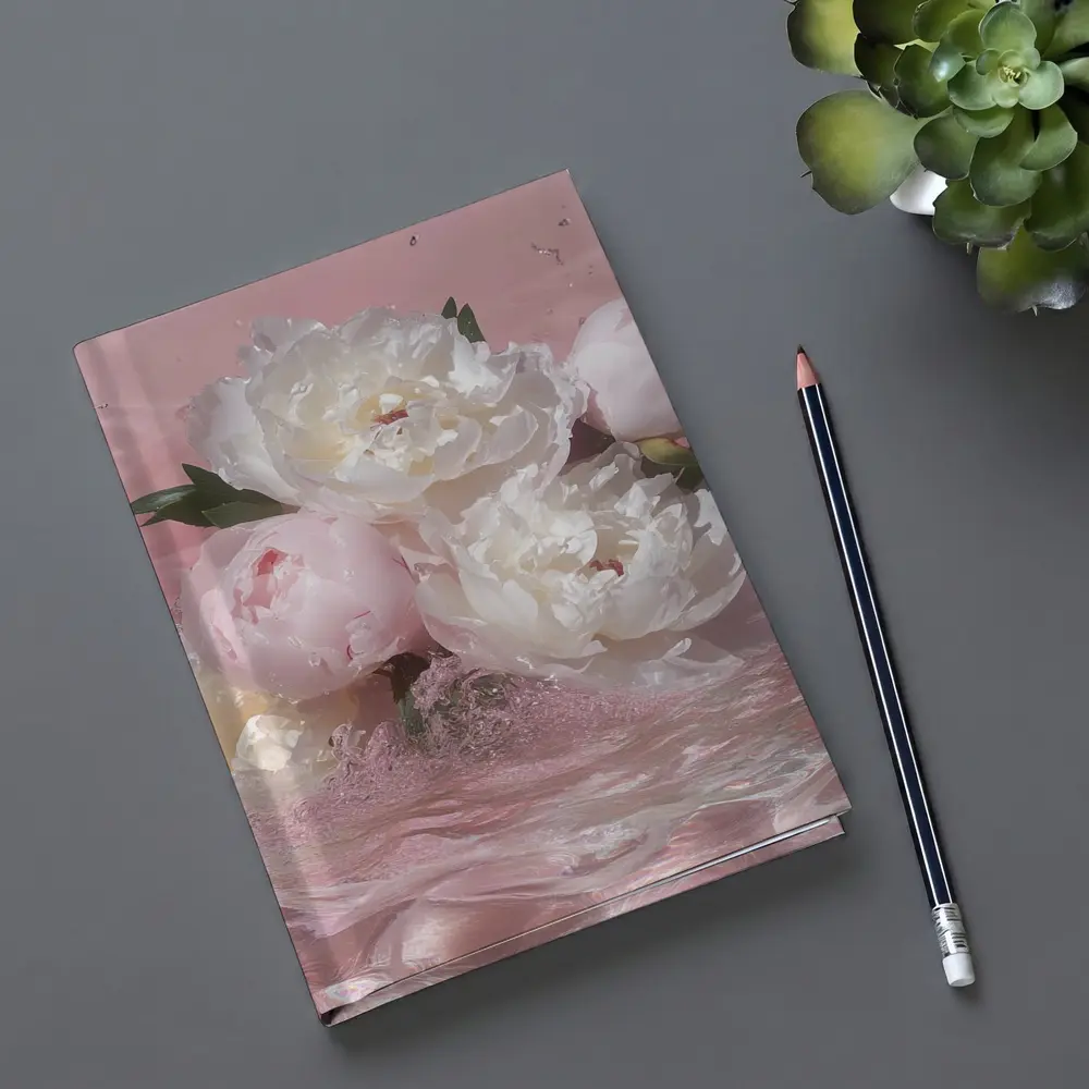 White Pink Peonies Splashing in Water – Notebooks