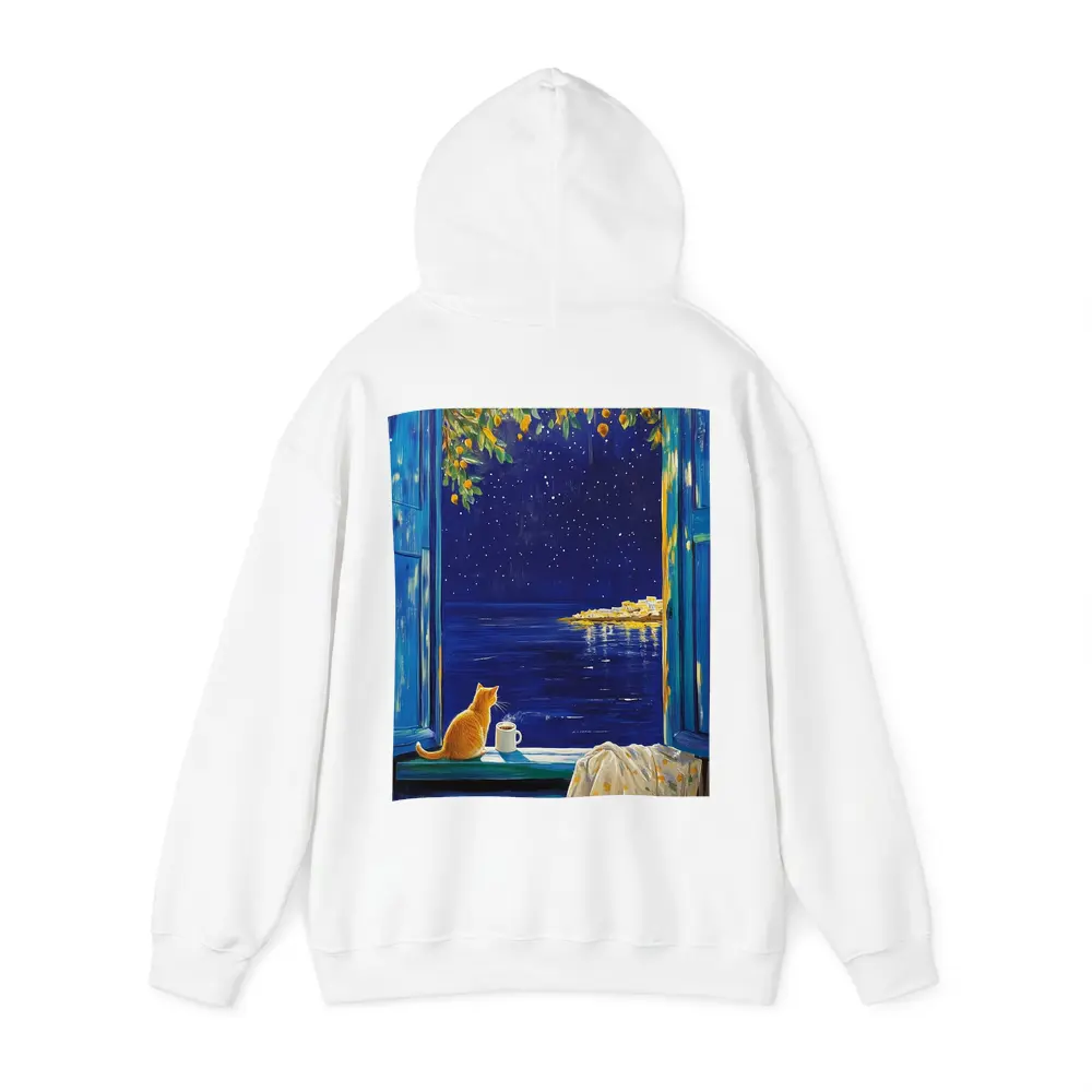 Orange Cat Starry Night Ocean Window View – Hoodies