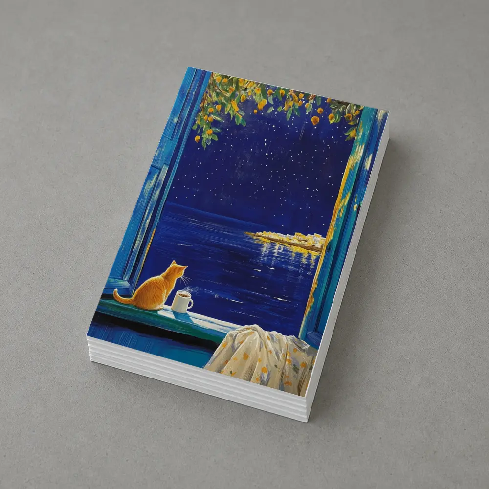 Orange Cat Starry Night Ocean Window View – Postcards