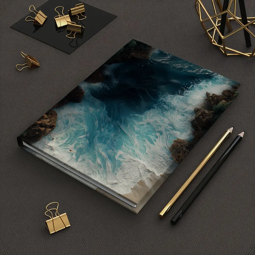 Aerial Ocean Waves Crashing Rocky Coastal Shore – Notebooks