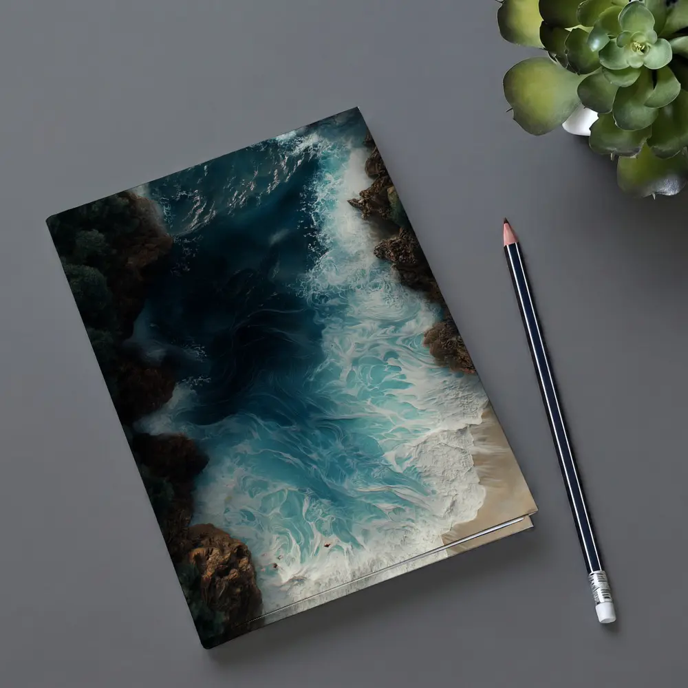 Aerial Ocean Waves Crashing Rocky Coastal Shore – Notebooks