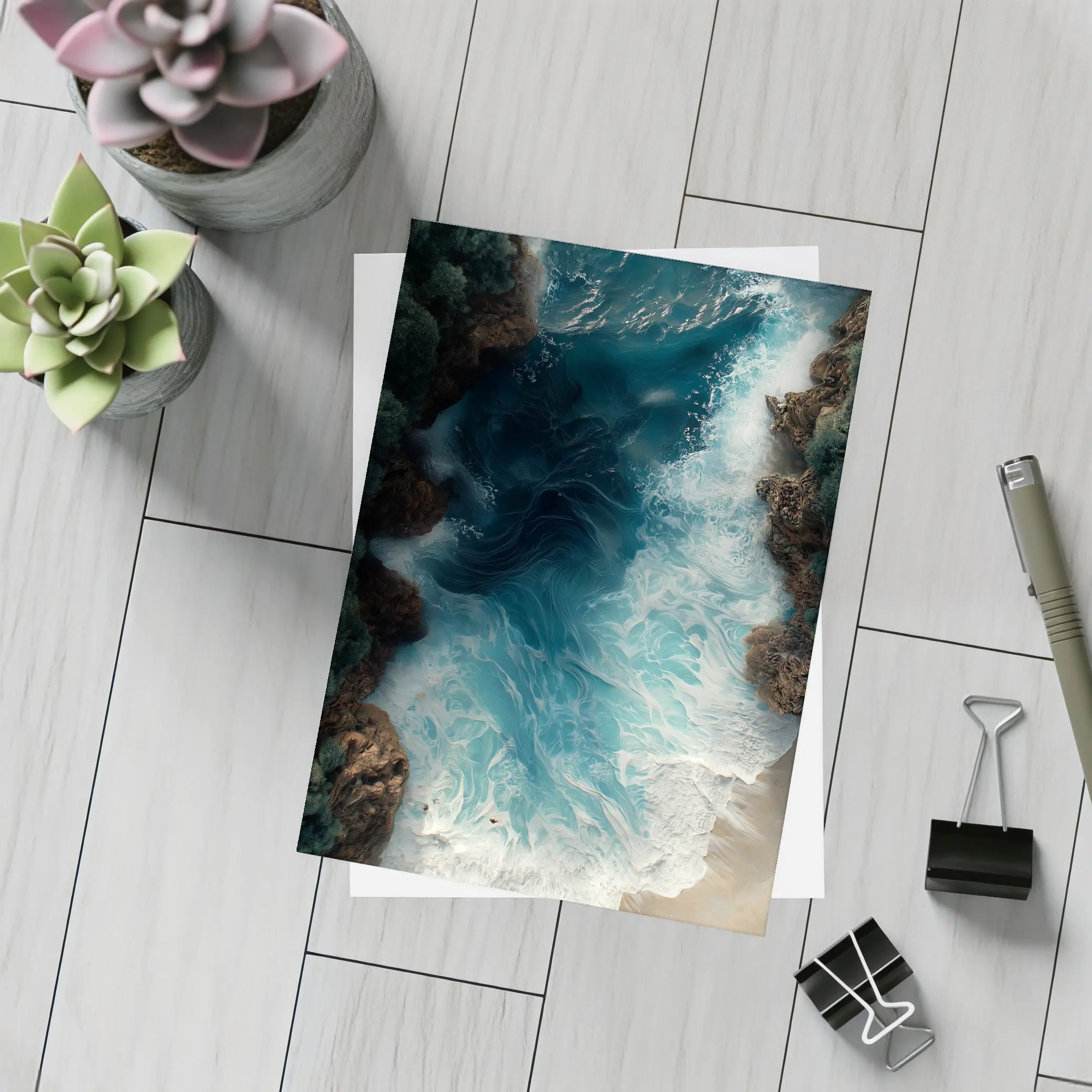 Aerial Ocean Waves Crashing Rocky Coastal Shore – Postcards