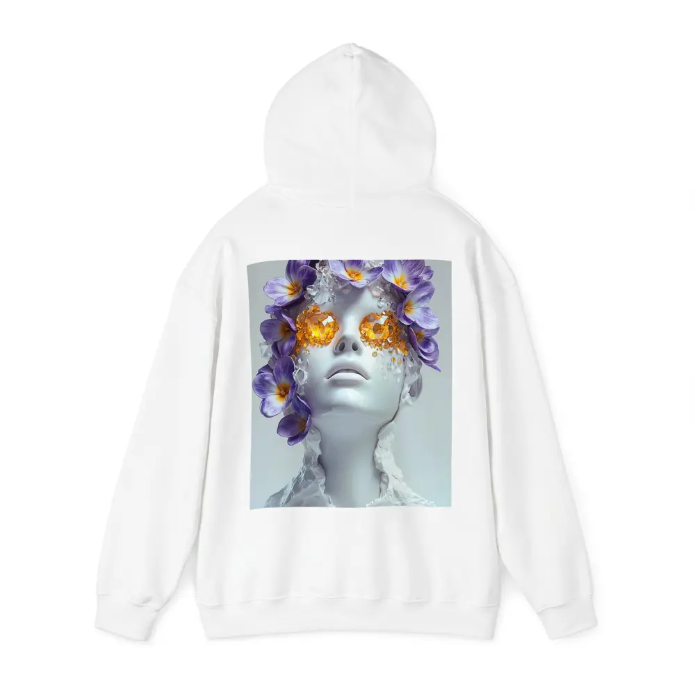 White Sculpture Face Purple Flowers Gems – Hoodies
