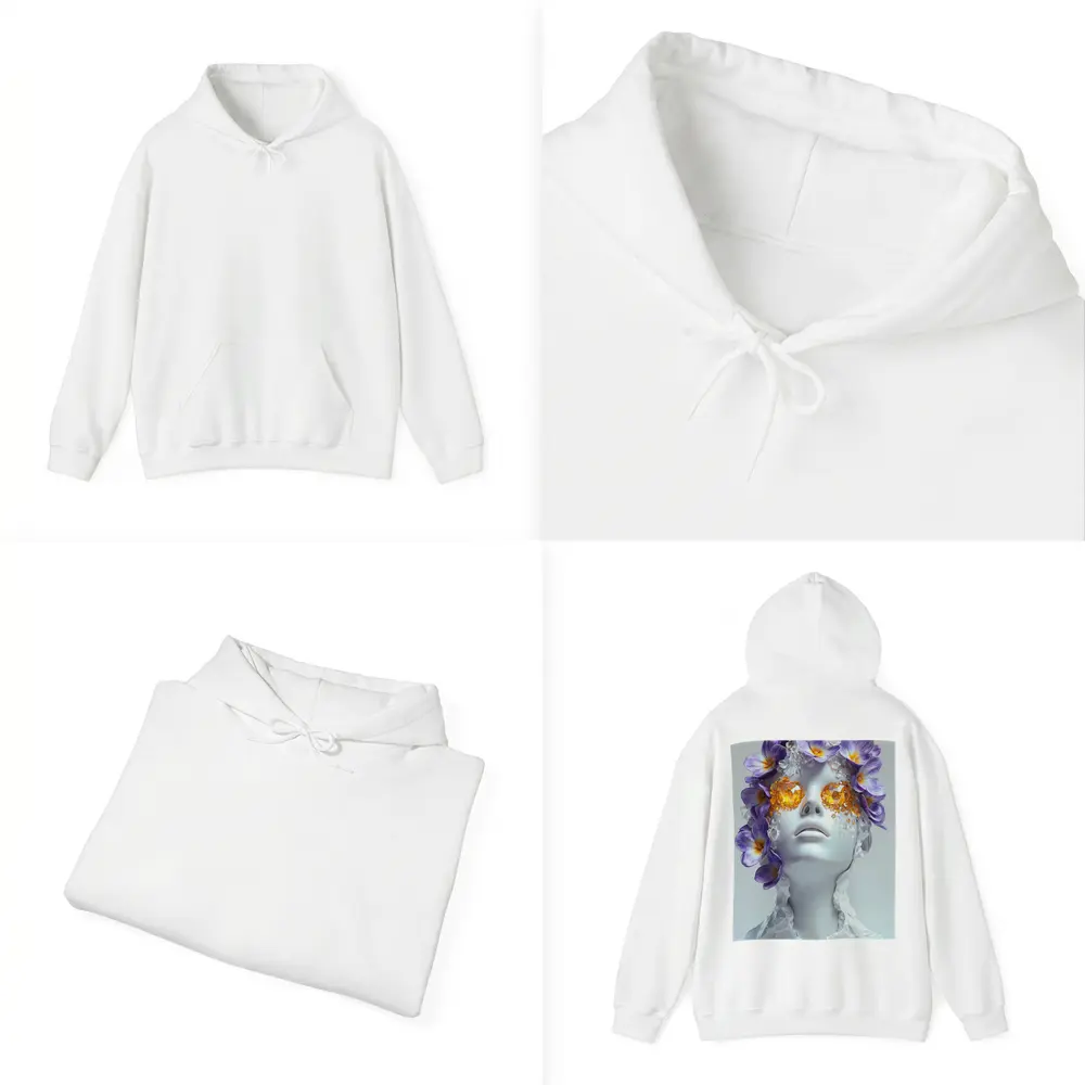 White Sculpture Face Purple Flowers Gems – Hoodies