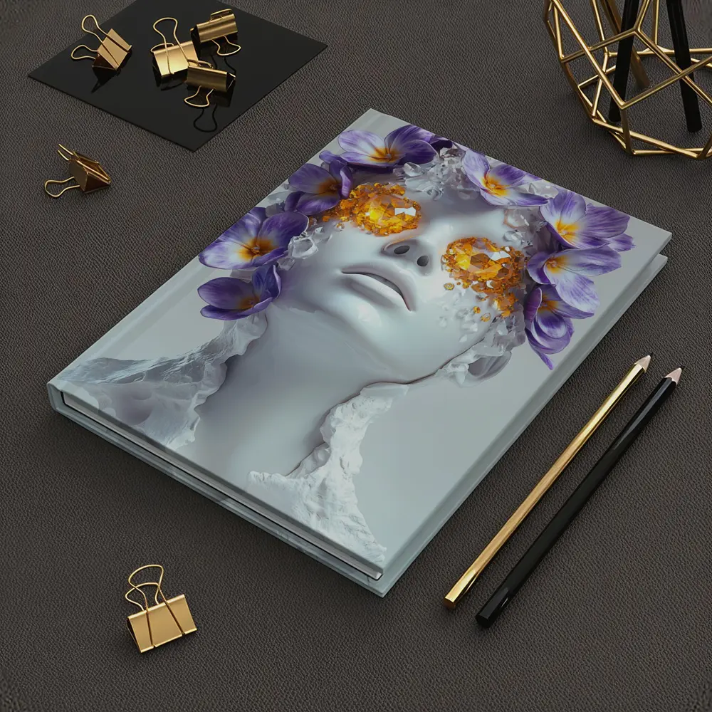 White Sculpture Face Purple Flowers Gems – Notebooks