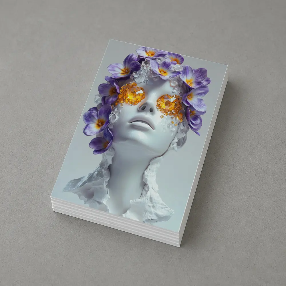 White Sculpture Face Purple Flowers Gems – Postcards