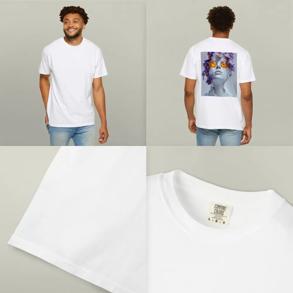 White Sculpture Face Purple Flowers Gems – T-Shirts