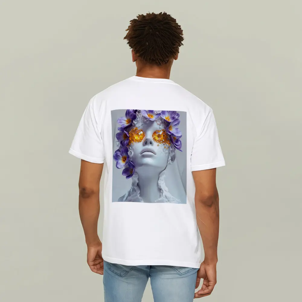 White Sculpture Face Purple Flowers Gems – T-Shirts
