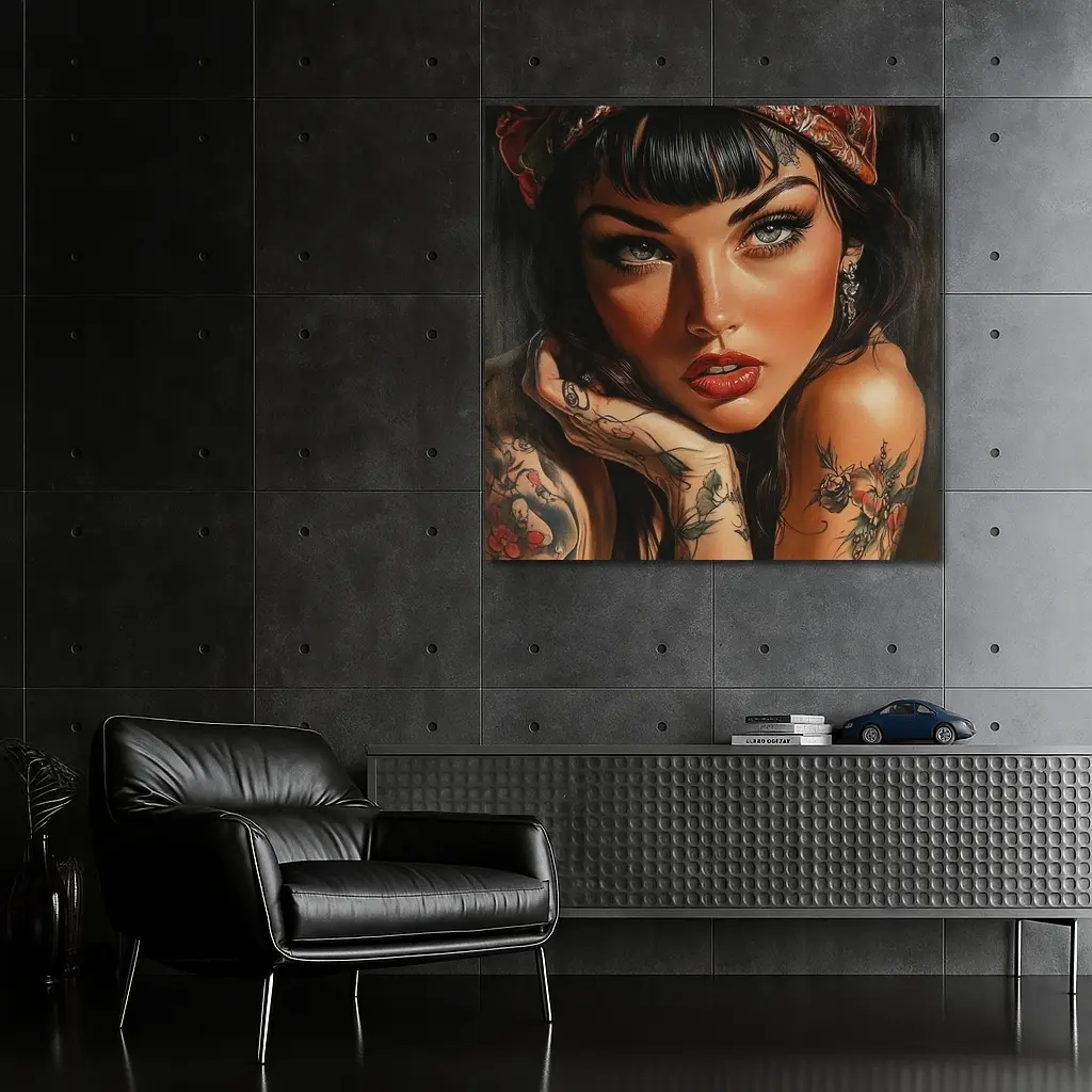 Tattooed Woman Portrait Dark Background Art – Wall Art