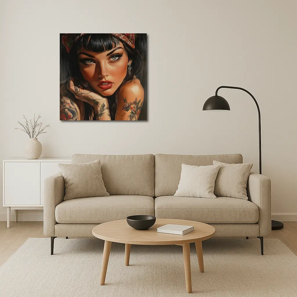 Tattooed Woman Portrait Dark Background Art – Wall Art