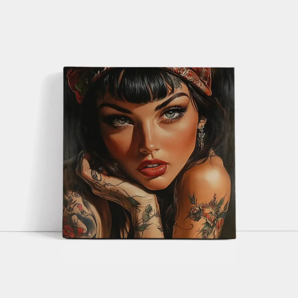 Tattooed Woman Portrait Dark Background Art – Wall Art