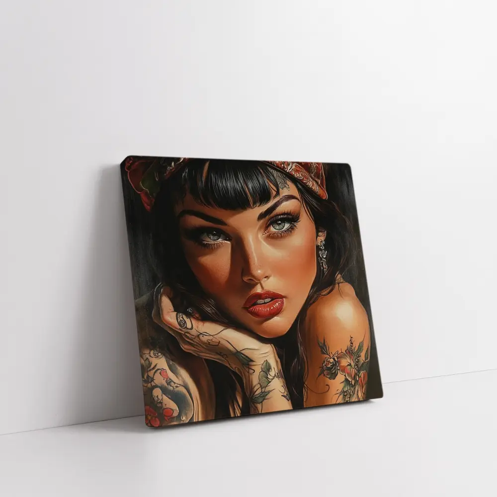 Tattooed Woman Portrait Dark Background Art – Wall Art