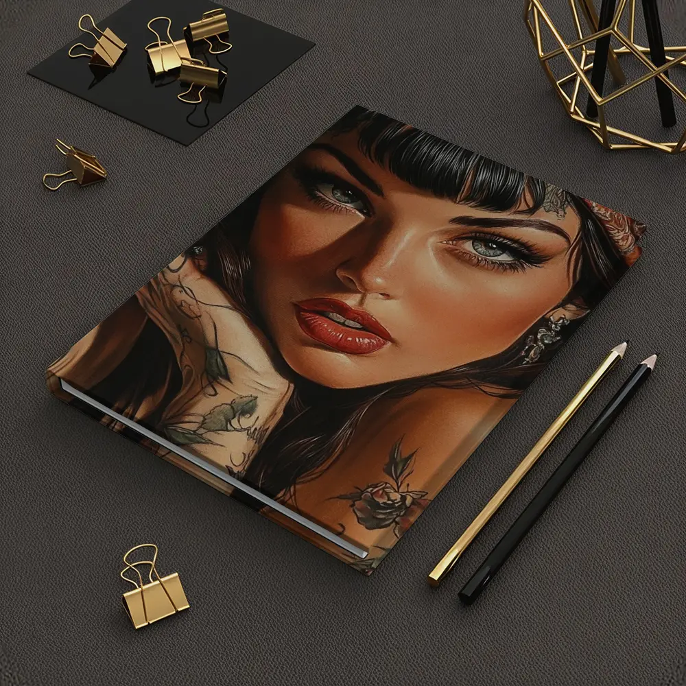 Tattooed Woman Portrait Dark Background Art – Notebooks
