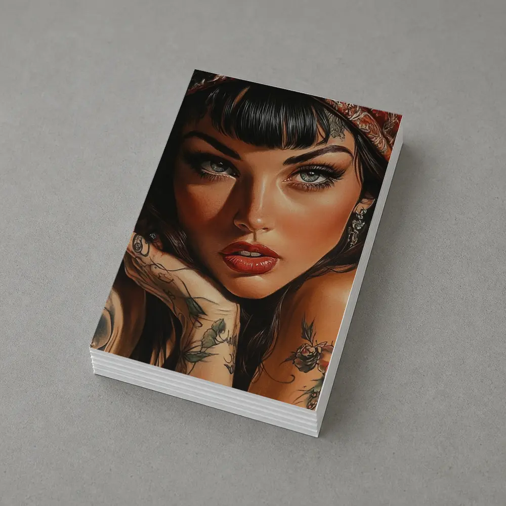 Tattooed Woman Portrait Dark Background Art – Postcards