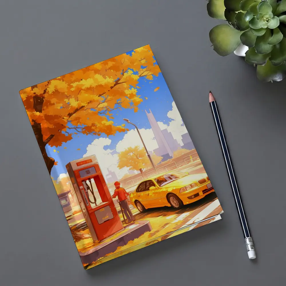 Anime Boy Yellow BMW Autumn City Street – Notebooks