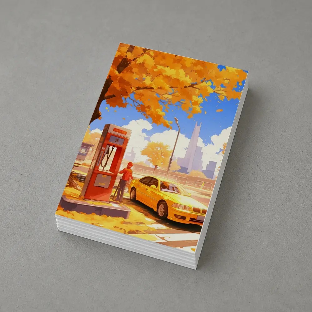 Anime Boy Yellow BMW Autumn City Street – Postcards