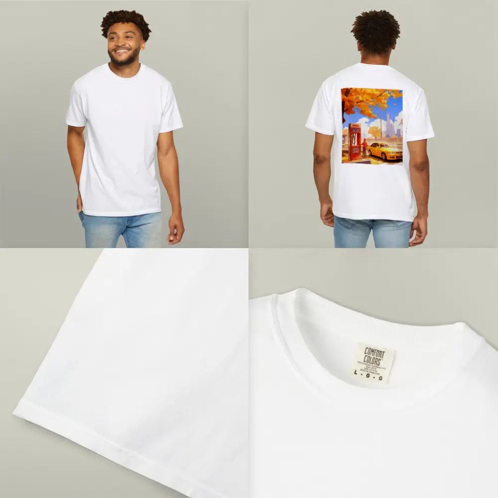 Anime Boy Yellow BMW Autumn City Street – T-Shirts