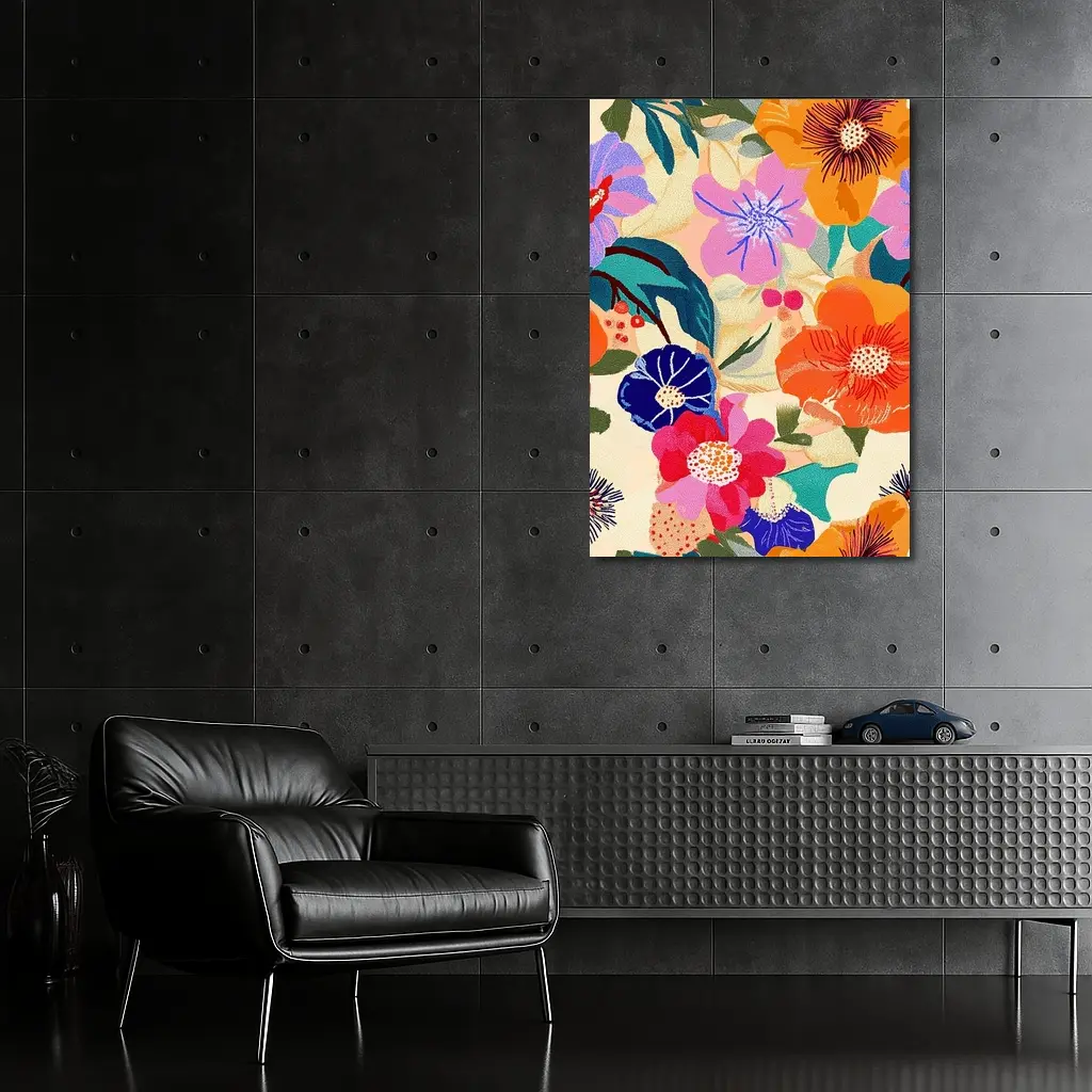 Bold Tropical Floral Pattern Illustration Beige – Wall Art