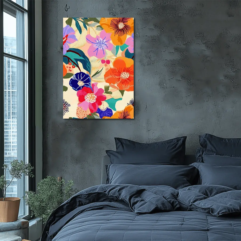 Bold Tropical Floral Pattern Illustration Beige – Wall Art