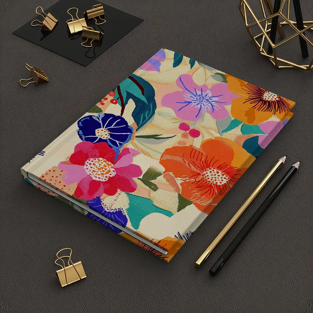Bold Tropical Floral Pattern Illustration Beige – Notebooks