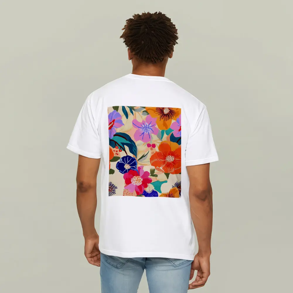 Bold Tropical Floral Pattern Illustration Beige – T-Shirts