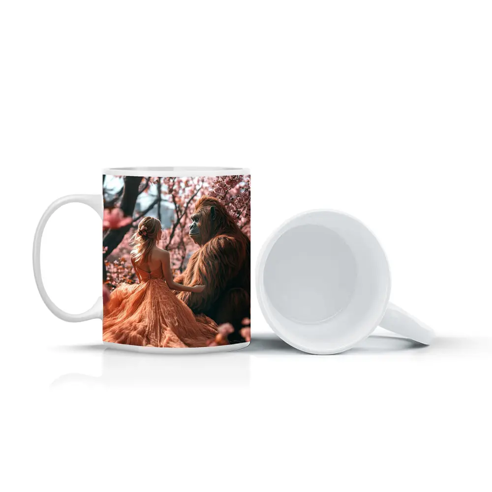 Woman and Gorilla Among Cherry Blossoms – Mugs