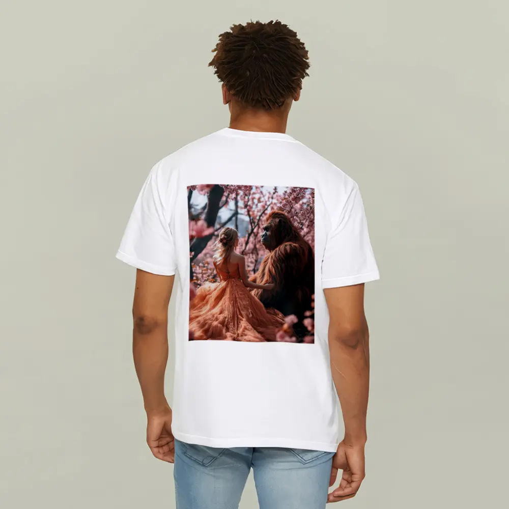Woman and Gorilla Among Cherry Blossoms – T-Shirts