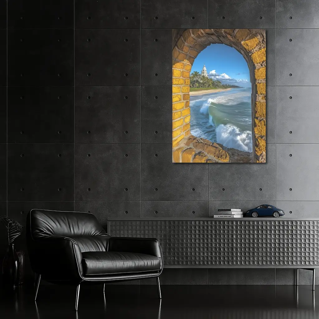 Ocean Waves Through Stone Arch Coastal – Wall Art