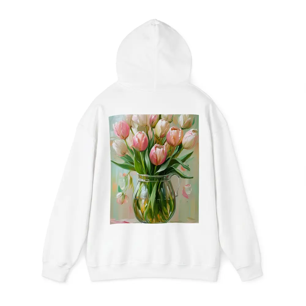 Pink Tulips Glass Vase Oil Painting – Hoodies