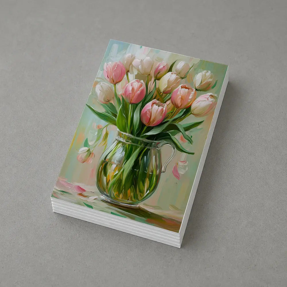 Pink Tulips Glass Vase Oil Painting – Postcards