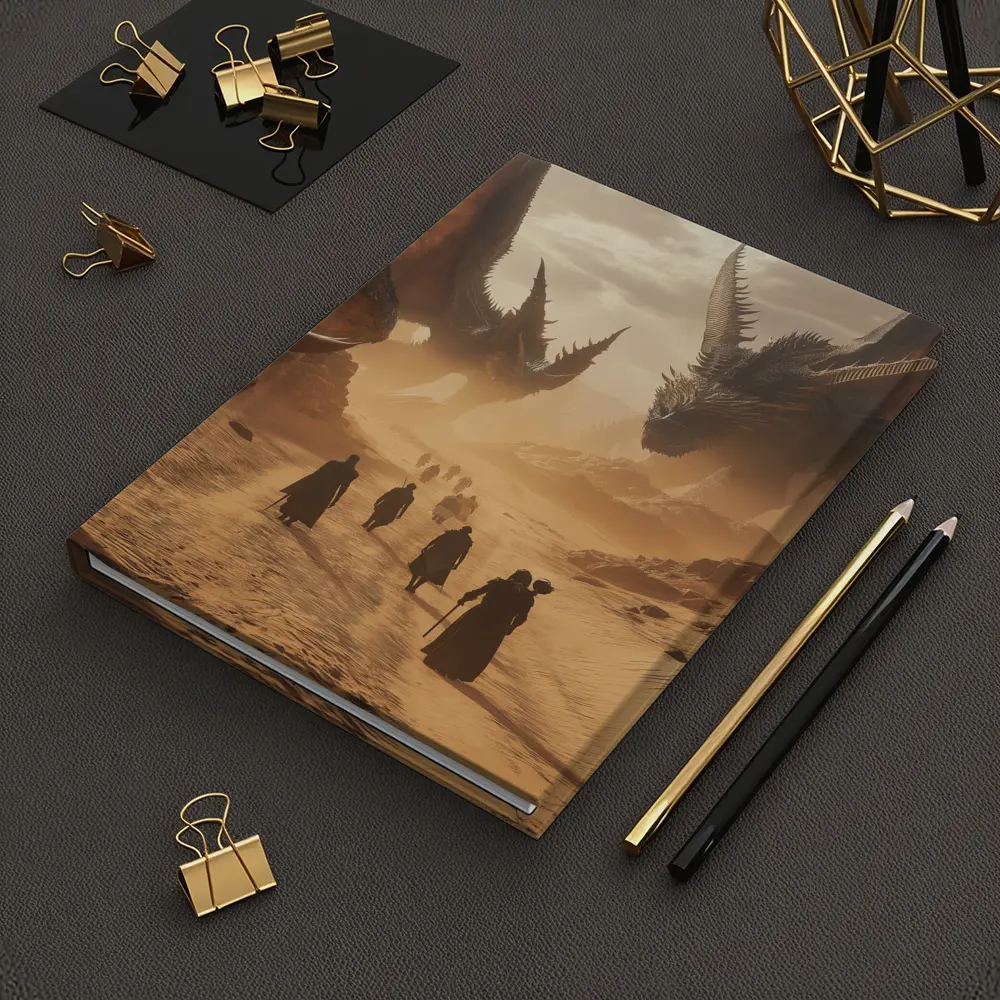 Dragons Looming Over Desert Travelers Fantasy – Notebooks