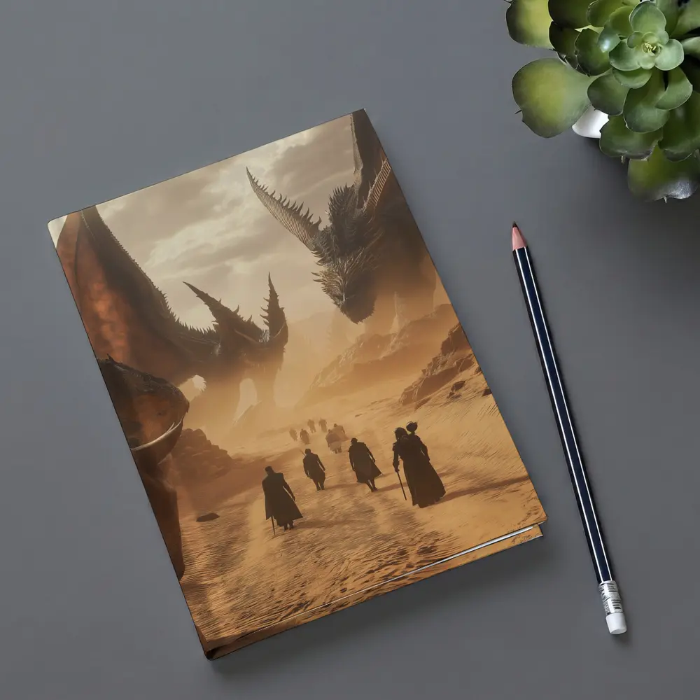 Dragons Looming Over Desert Travelers Fantasy – Notebooks