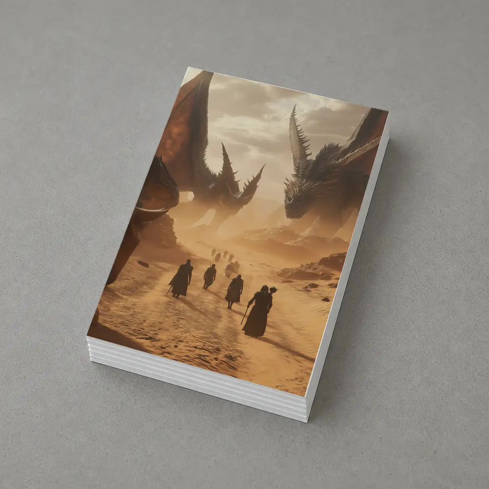 Dragons Looming Over Desert Travelers Fantasy – Postcards