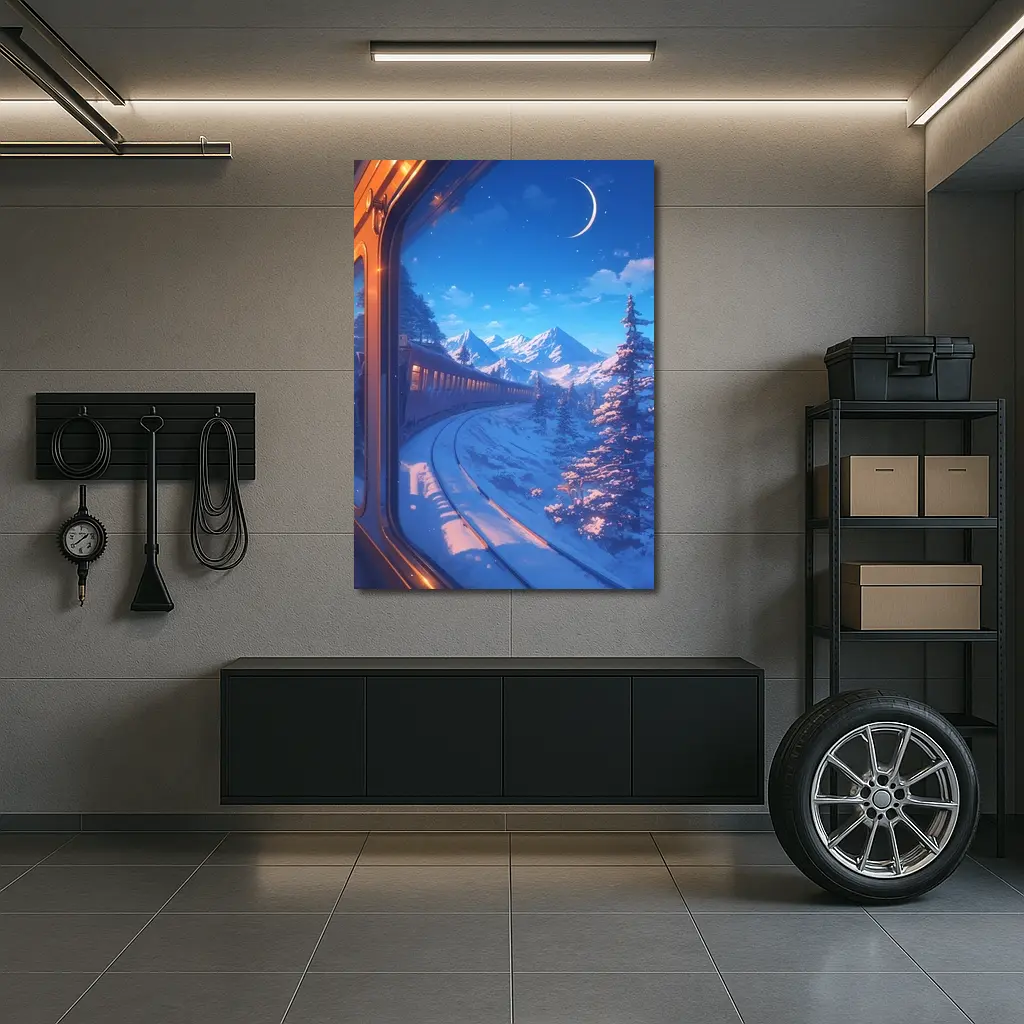 Anime Train Ride Snowy Mountain Night – Wall Art
