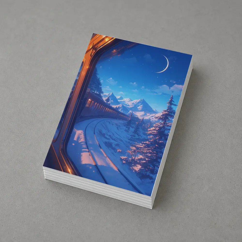 Anime Train Ride Snowy Mountain Night – Postcards