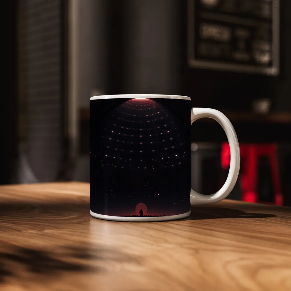 Lone Figure Under Glowing Cosmic Dome Night – Mugs
