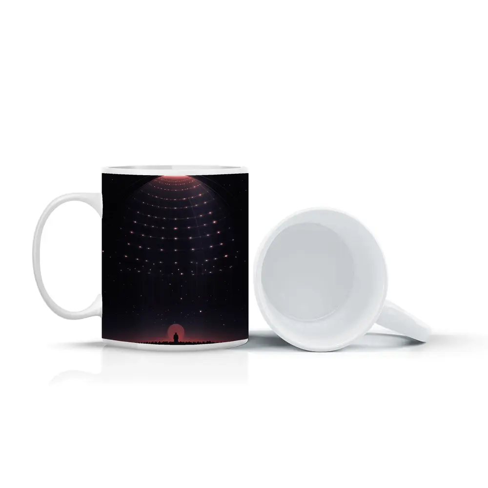 Lone Figure Under Glowing Cosmic Dome Night – Mugs
