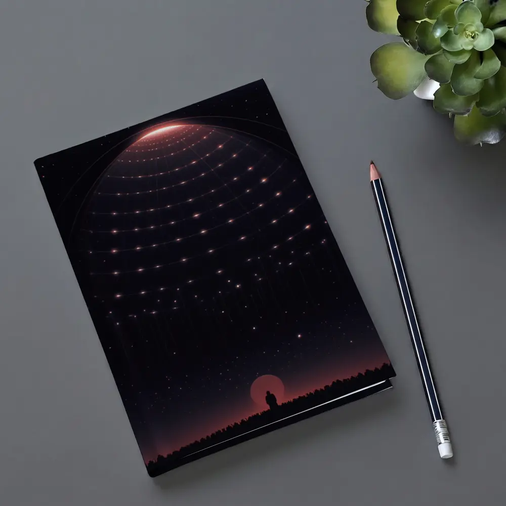 Lone Figure Under Glowing Cosmic Dome Night – Notebooks