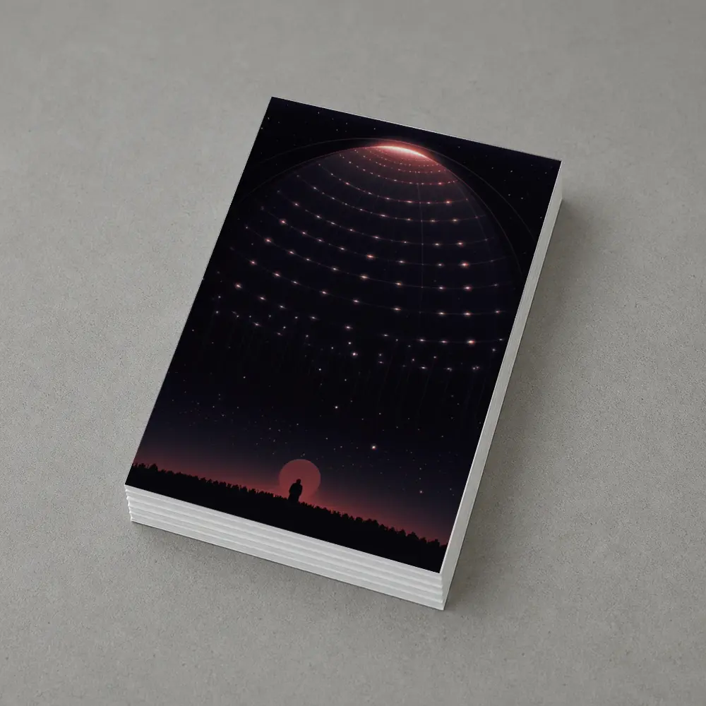 Lone Figure Under Glowing Cosmic Dome Night – Postcards