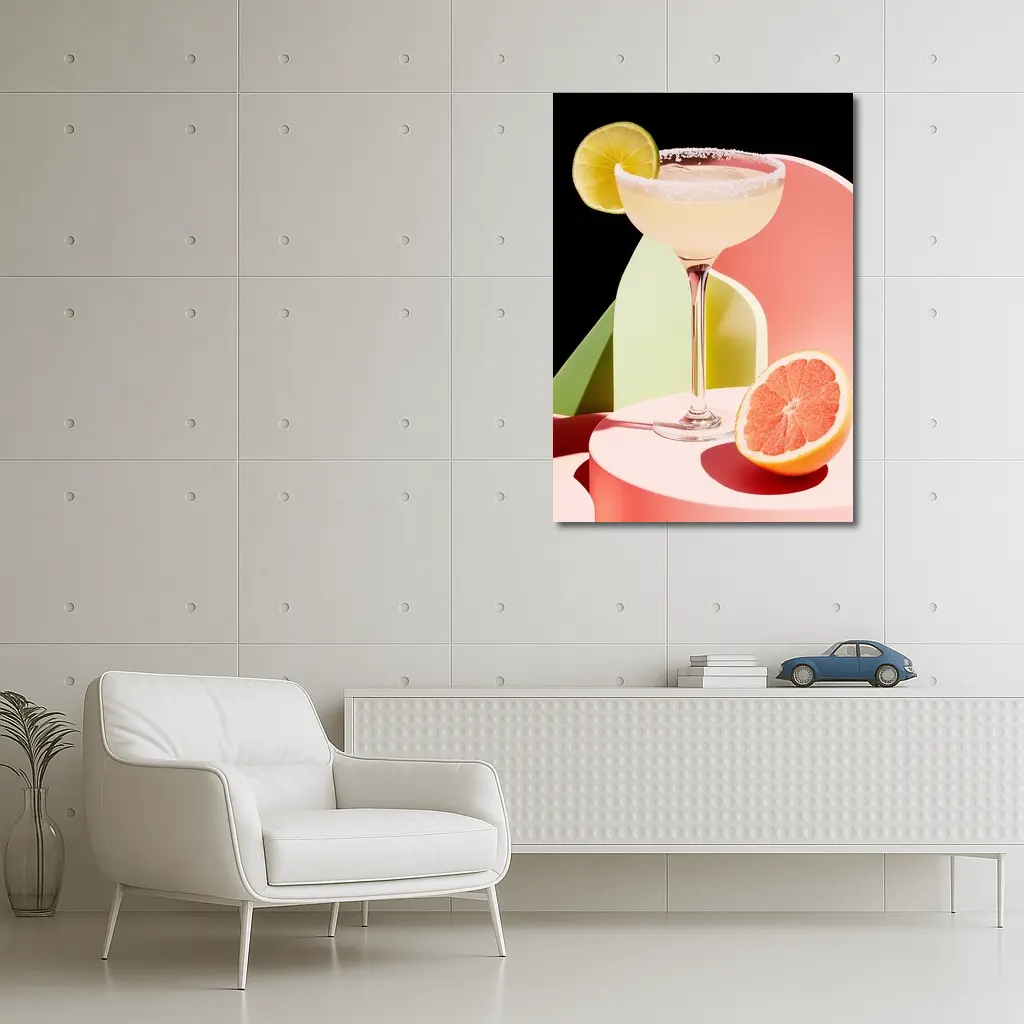 Margarita Cocktail Glass Grapefruit Geometric Background – Wall Art