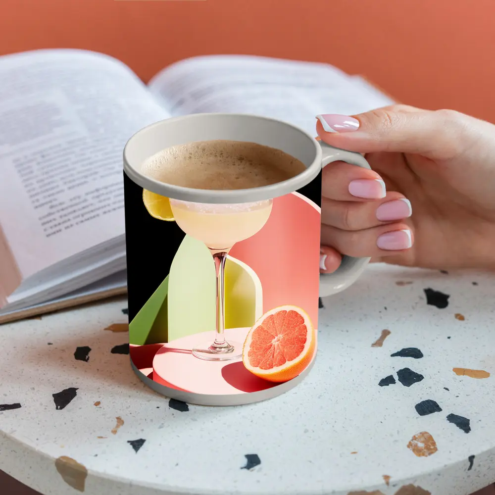 Margarita Cocktail Glass Grapefruit Geometric Background – Mugs