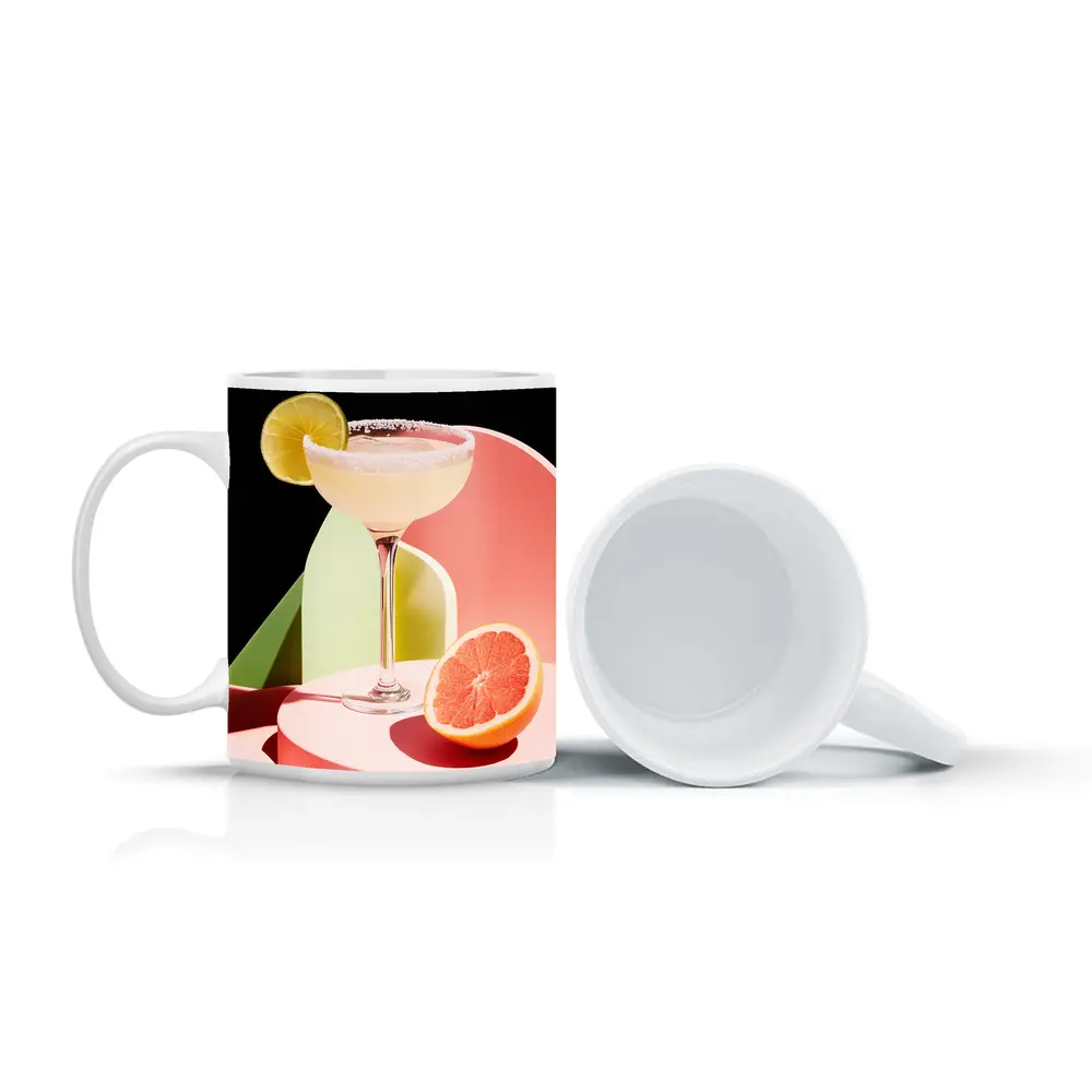 Margarita Cocktail Glass Grapefruit Geometric Background – Mugs
