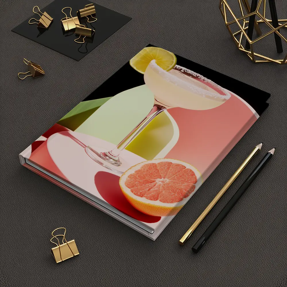 Margarita Cocktail Glass Grapefruit Geometric Background – Notebooks