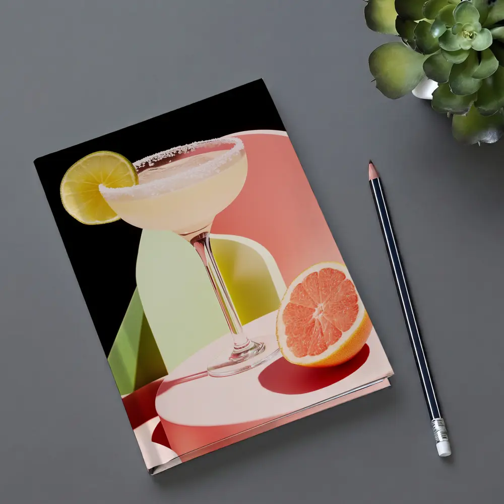 Margarita Cocktail Glass Grapefruit Geometric Background – Notebooks