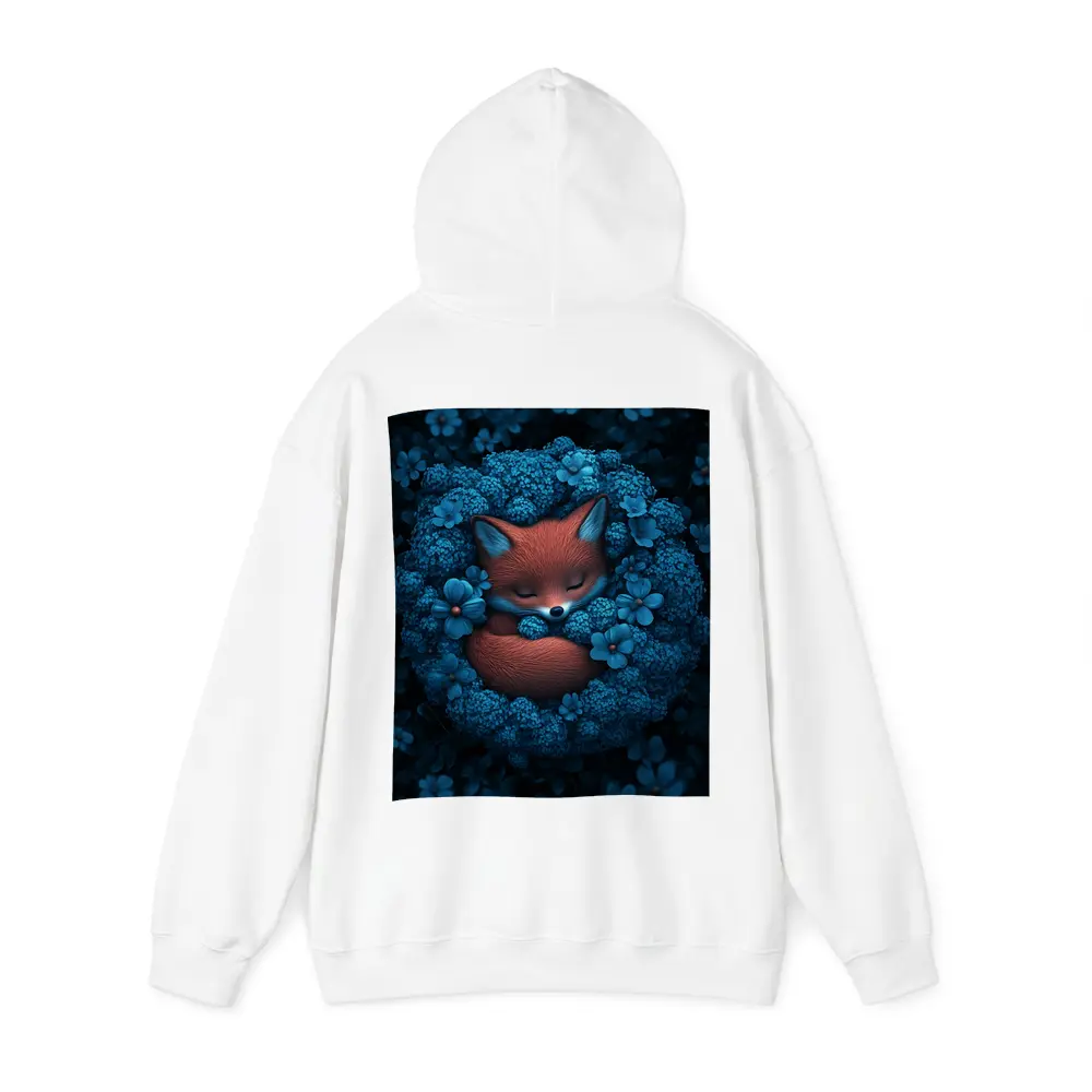 Sleeping Fox Curled In Blue Flowers – Hoodies