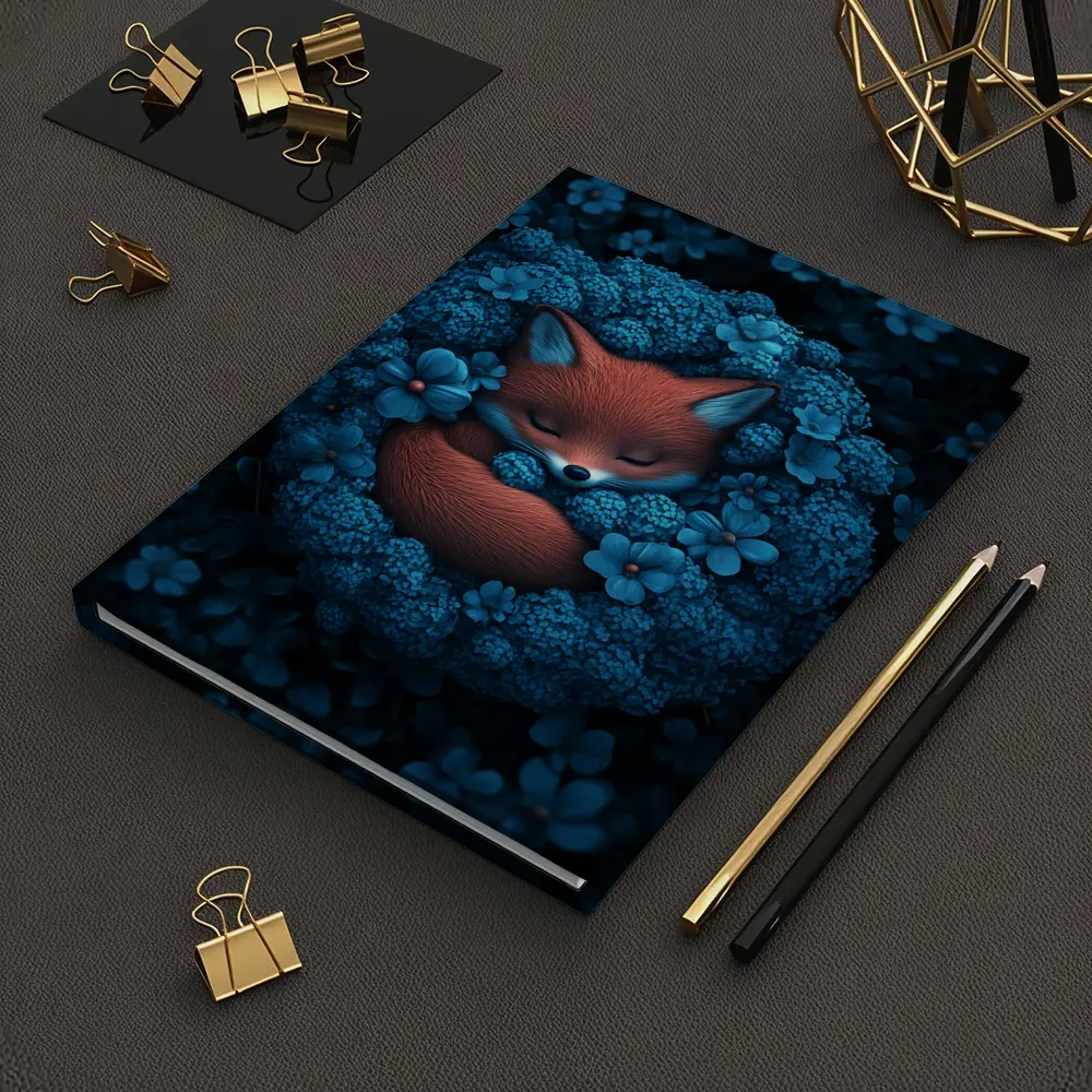 Sleeping Fox Curled In Blue Flowers – Notebooks
