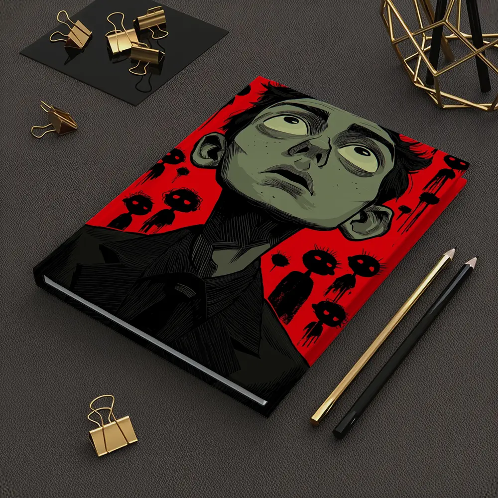 Anxious Man Surrounded By Dark Creatures Red – Notebooks