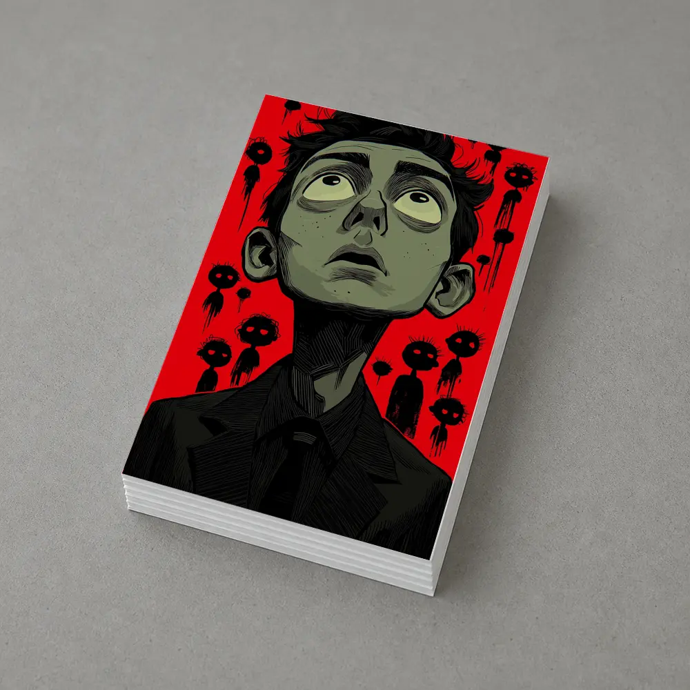 Anxious Man Surrounded By Dark Creatures Red – Postcards
